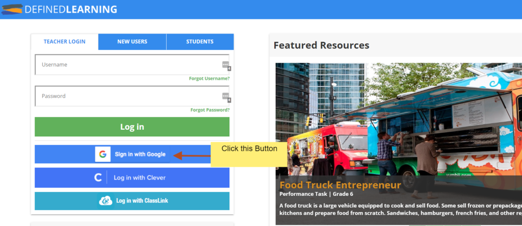 Google Login on Defined Learning